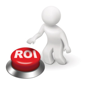 3d man with roi (return on investment) button